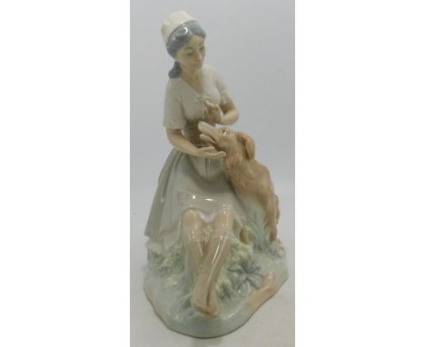 Nao Girl Seated with Dog, height 23cm 