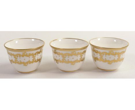 De Lamerie Fine Bone China heavily gilded Tea Bowls, specially made high end quality item, Made in England, height 5cm (3) 