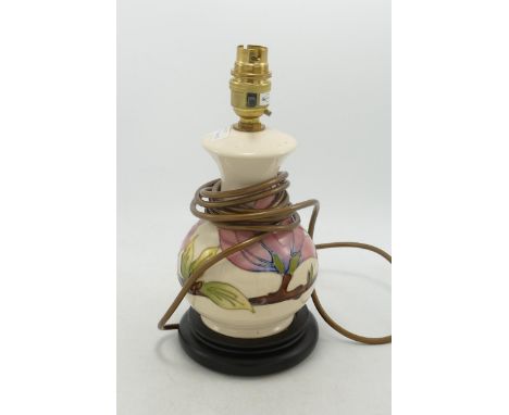 Moorcroft Pink Magnolia Patterned Lamp Base, height to top of fitting 25cm 