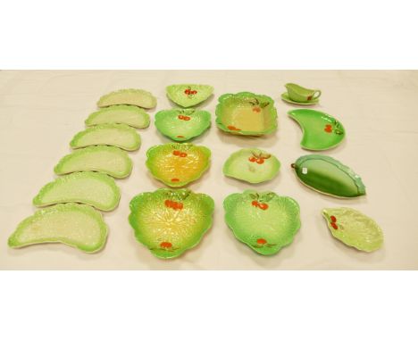 A collection of Carltonware items to include Green Tomato Ware gravy boat &amp; stand, Moon dishes, platters , plates etc (18