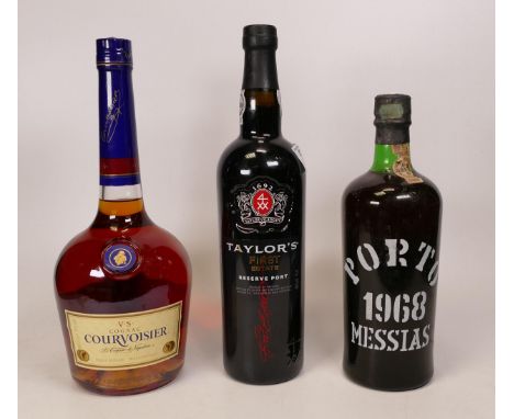 A collection of vintage spirits to include 1 ltr Courvoisier, 1968 Porto Messias, Taylors First Estate Reserve Port &amp; 