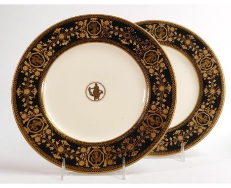 Pair of Wedgwood heavily gilded Black Astbury plates. 27.5cm in diameter. (2) 