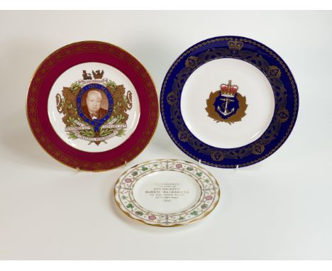 Minton plate commemorating Queen Elizabeth's visit to the Home Fleet 27th-29th May 1957, Spode plate commemorating Winston Ch