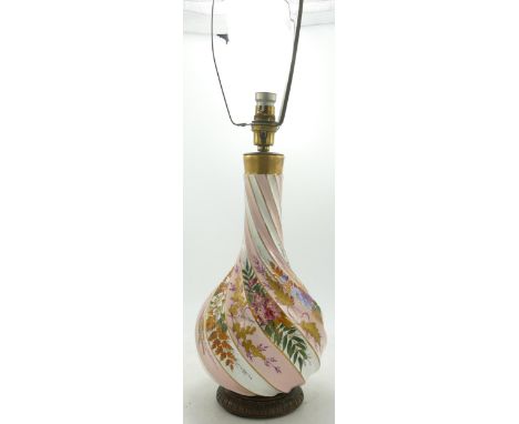 Hand decorated Staffordshire lamp base, signed John Capey, height to fitting - hairline to base 31cm 