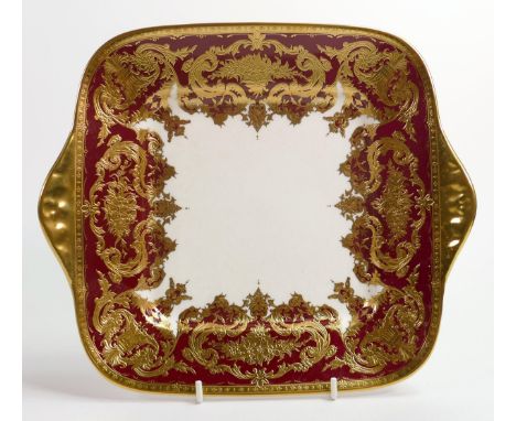 De Lamerie Fine Bone China Gold on Burgundy Handled Sandwich Plate  , specially made high end quality item, length 27cm 