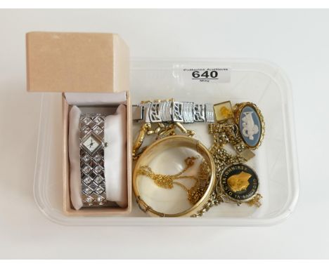 A collection of ladies costume jewellery, including gold plated bangle, Gucci and Accurist wristwatches' etc 