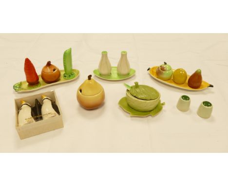 A collection of Carltonware items to include Condiment sets, Novelty Veg Condiment sets, Pear Shaped Condiment pot etc 