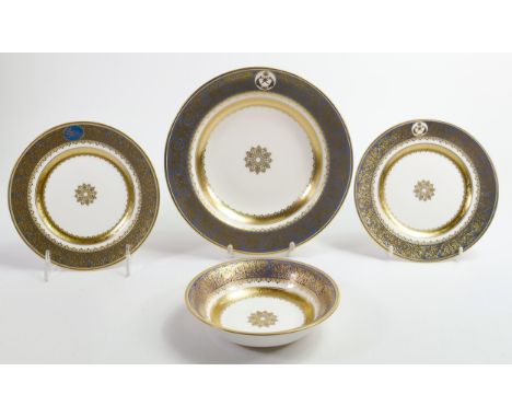 De Lamerie Fine Bone China, heavily gilded Special Commission plates, rimmed bowl &amp; bowl , specially made high end qualit