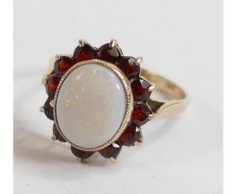 9ct diamond opal ring, size M,2.6g. 