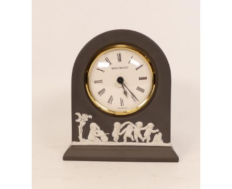 Wedgwood black jasperware mantle clock,h.12cm. 