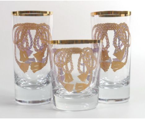 De Lamerie Fine Bone China heavily gilded Glass Crystal Rope &amp; Tassels Patterned Tumblers , specially made high end quali
