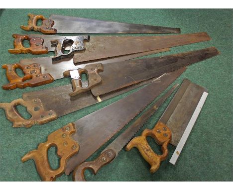collection of vintage saws including makes by disston USA (qty)