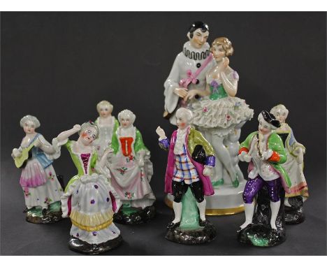 Capodimonte porcelain figural group, of a couple, together with seven porcelain figures, (8)