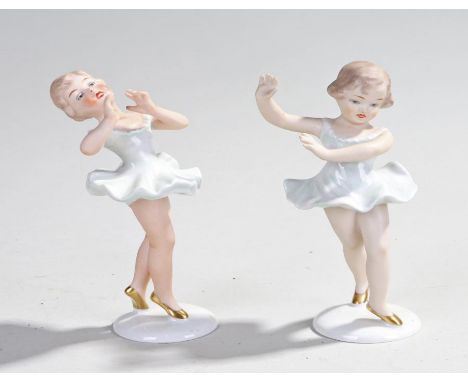 Wallendorf porcelain figures, of ballerinas, crown over W to the base, (2)