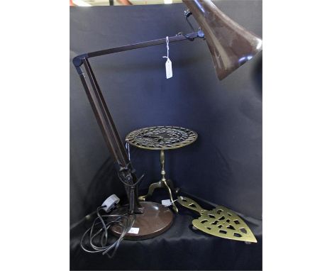 Works of Art, to include an anglepoise lamp, a 19th Century brass trivet and brass stand, (3)