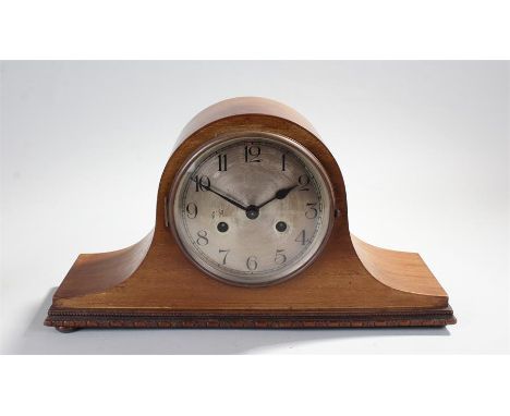 Early 20th century Mahogany mantel clock, with a twin train movement, Arabic hours, 23cm in height. 