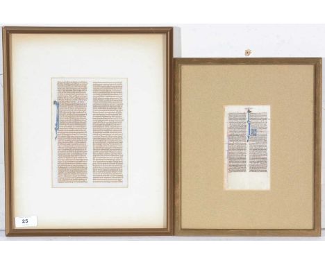 13th Century French - Biblia Sacra illuminated manuscript page, 18 x 13cms; and another 13th Century illuminated manuscript p