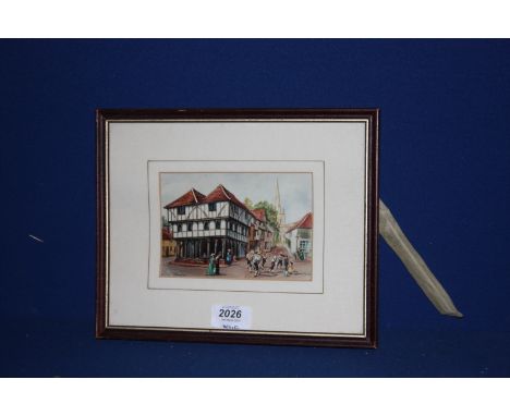 A small framed and mounted Print by John McLean depicting the Market House, Thaxted. 9 1/2'' x 7 3/4''