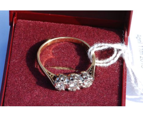 An 18 ct yellow Gold, platinum set three stone ladies Diamond Ring (valuation included)