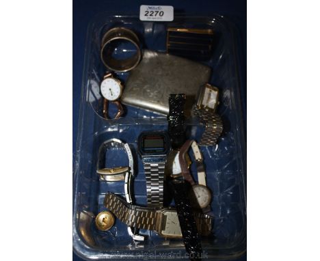 A plated Cigarette Case, enamel Match case, and various wrist-watches, etc.