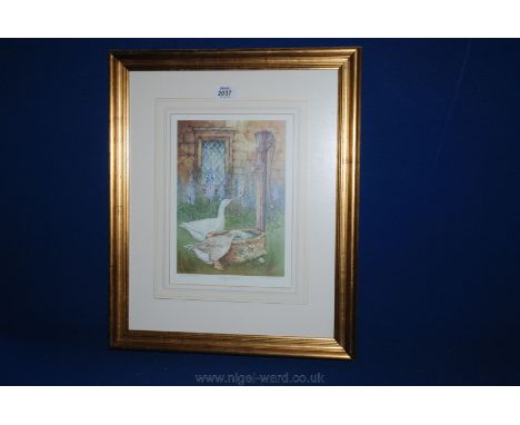 A framed and mounted limited edition Print by Anne Blockley 'The Pump Cottage' no. 285/850, 13 1/4" x 16 1/2"