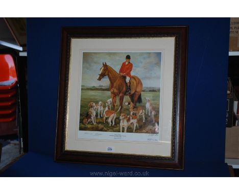A framed limited edition Print of 'Clarence Webster, Huntsman of the Warwickshire', No. 293/300, signed by the artist and the