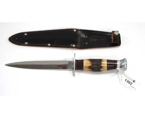 William Rodgers 'I Cut My Way' Dagger with Antler Handle, complete with leather sheath, 27cm long.