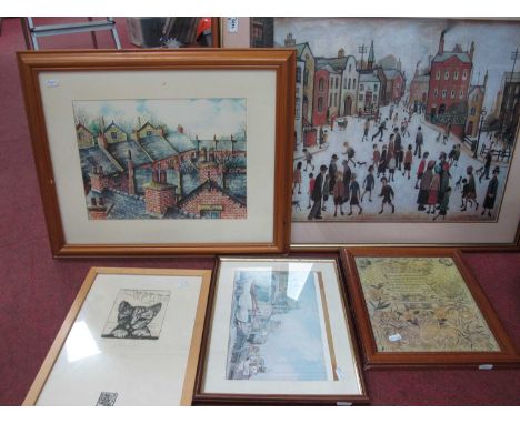 L.S. Lowry Print, Jackson Print 'View From a Window' cat etching etc (Five).