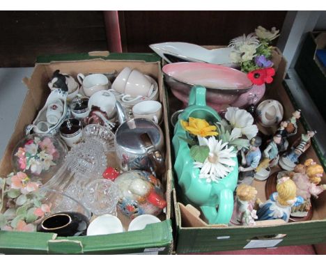 Adderley China Tea Service, Picquot ware teapot, glassware, Italian pottery vases, figures etc:- Two Boxes.