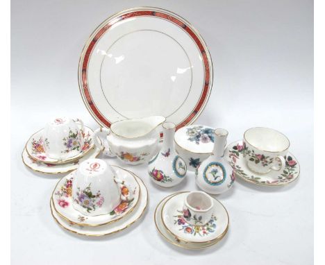 Royal Crown Derby Derby Posies Cups and Saucers, Royal Worcester, Spode, Wedgwood, etc :- One Tray