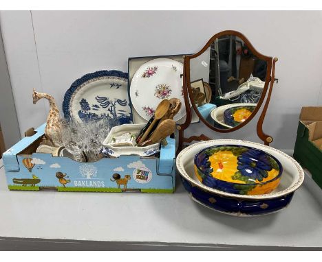 Worcester Cake Plate, Willow meat plate, glassware, wooden cutlery, barometer, Christine robe, wash bowl, mirror, etc.
