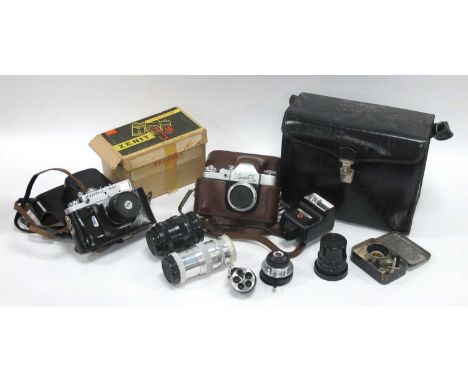 Soviet Jupiter - 9. 11 and 12 Lenses. USSR 309936 5 lens implement. Zenit 3M and Zorki 4K cameras, etc