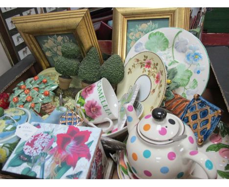 Assorted Vintage and Later Floral China, pair of pictures, plates, teapots etc:- One Box.