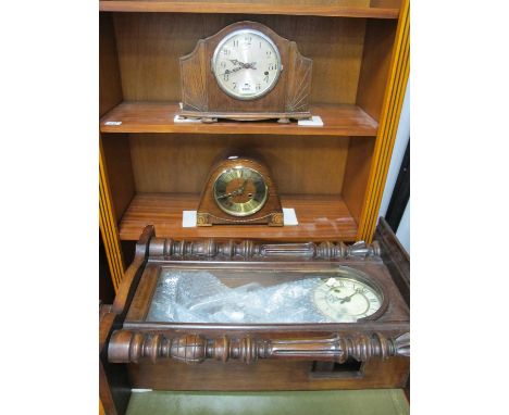 XIX Century Walnut Vienna Cased Wall Clock, two oak cased mantle clocks. (3)