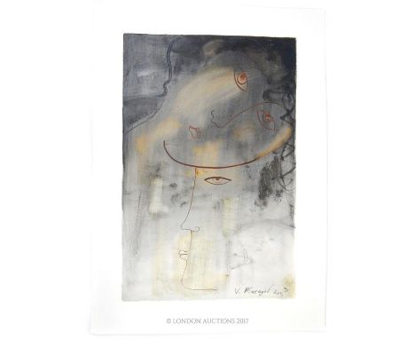 Vladimir Makeyev (1963), Russian unframed oil on paper portrait of two people, signed and dated 2003, 57 x 37cm.