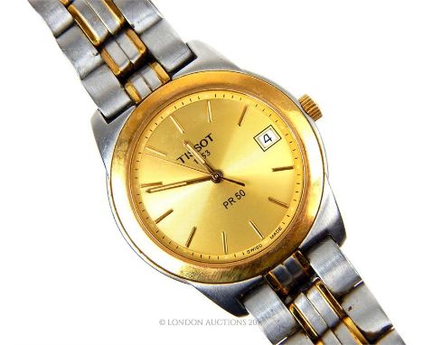 A gentleman's stainless steel Tissot PR5 watch on a stainless steel bracelet, together with a Tissot box.