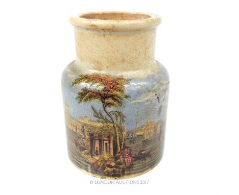 A Victorian Prattware jar, printed with a scene of Venice, 9.5 x 7 x 7cm.