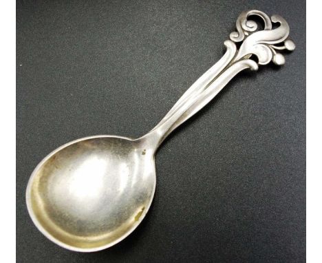 Continental silver caddy spoon, marked W&amp;SS, with decorative finial, (weight 16grams approx).