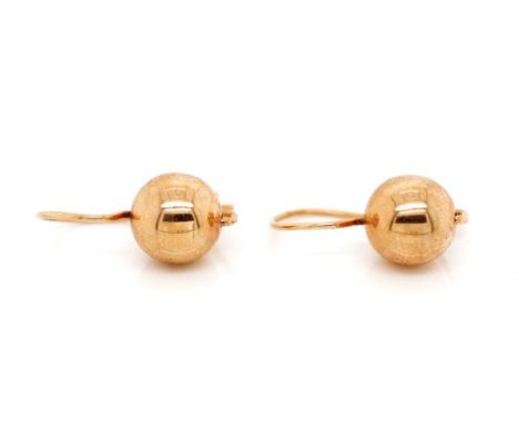 9ct rose gold ball finial earrings with Kidney ear wire fittings marked 375. Approx weight 2.6 grams,