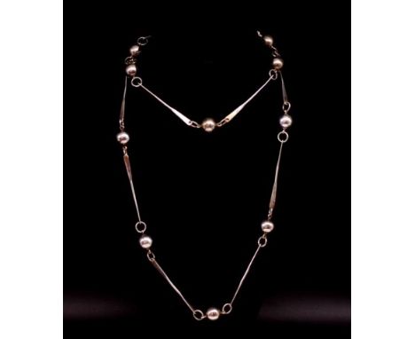 A good silver "ball and bar" necklace with unmarked ball finial and twist bar links. Approx length 110cm, weight 58 grams