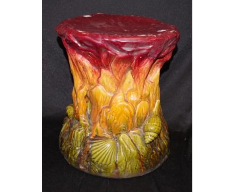 Good antique Bretby ceramic stool/plant stand extensive formed marine and beach decoration, marked to base and # 918, (height