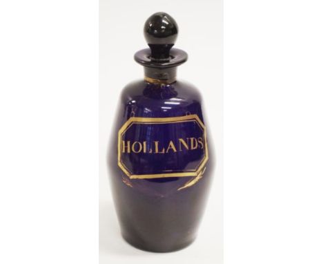 Antique  Bristol blue 'Hollands' decanter (height 18cm approx).