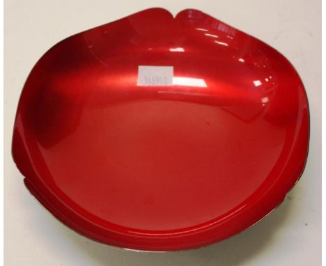 Danish silver plate red enamel bowl stamped to base, maker: Carl Christensen, width 16cm approx