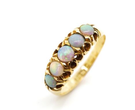 Antique opal and 18ct yellow gold ring marked Chester J.A.M, 18. Rubbed date letter. Approx weight 3.4 grams, ring size M-N