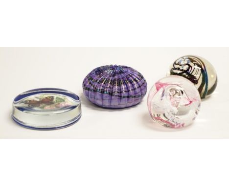 Two Australian Colin Heaney glass paperweights each marked to base, 1 with paper label attached; together with 2 other glass 