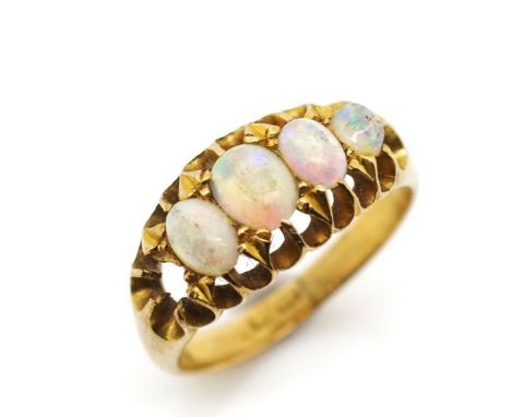 George V yellow gold and opal ring for restoration with partial Birmingham marks likely 1936. Approx weight 3.5 grams, ring s