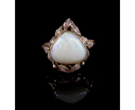 Australian Arts &amp; Crafts rose gold and opal ring marked 9ct. Approx weight 2.4 grams, ring size M-N