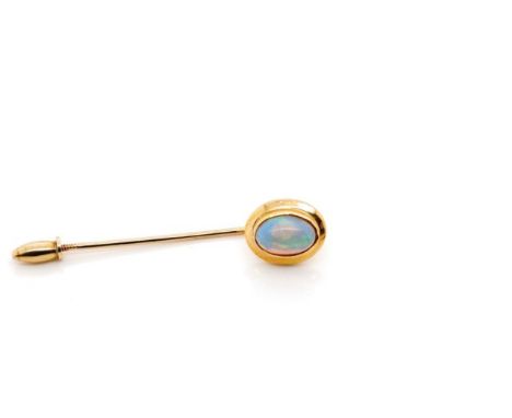 Opal and rose gold stick pin unmarked. With a screw back fitting. Approx weight  1.7 grams. Tests as 9ct