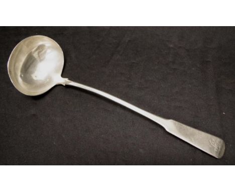 William IV sterling silver soup ladle Chester 1831, maker JH, (possibly John Helsby), monogrammed, (weight 210grams approx).