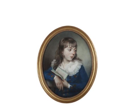 JOHN RUSSELL RA (1745-1806)Portrait of a Young Boy with BookOval, pastel, 59 x 34cmSigned with initials and dated 1785